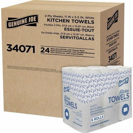 GENUINE JOE Kitchen Paper Towels - 2 Ply - White - 140 Sheets Per Roll - 24 Rolls / Pack, 24PK GJO34071